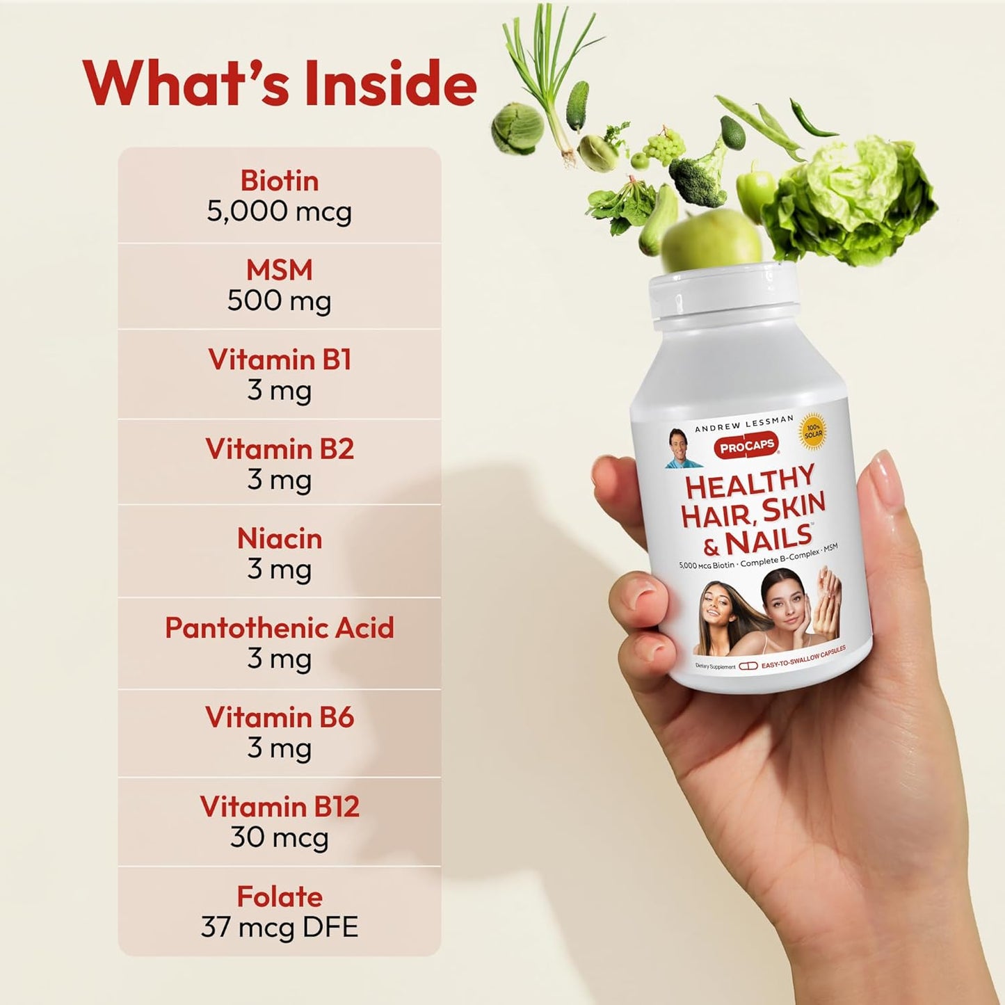 Andrew Lessman 5000 mcg Biotin Capsules for Healthy Hair, Skin & Nails - B-Complex Supplement for Beautiful Skin & Strong Nails