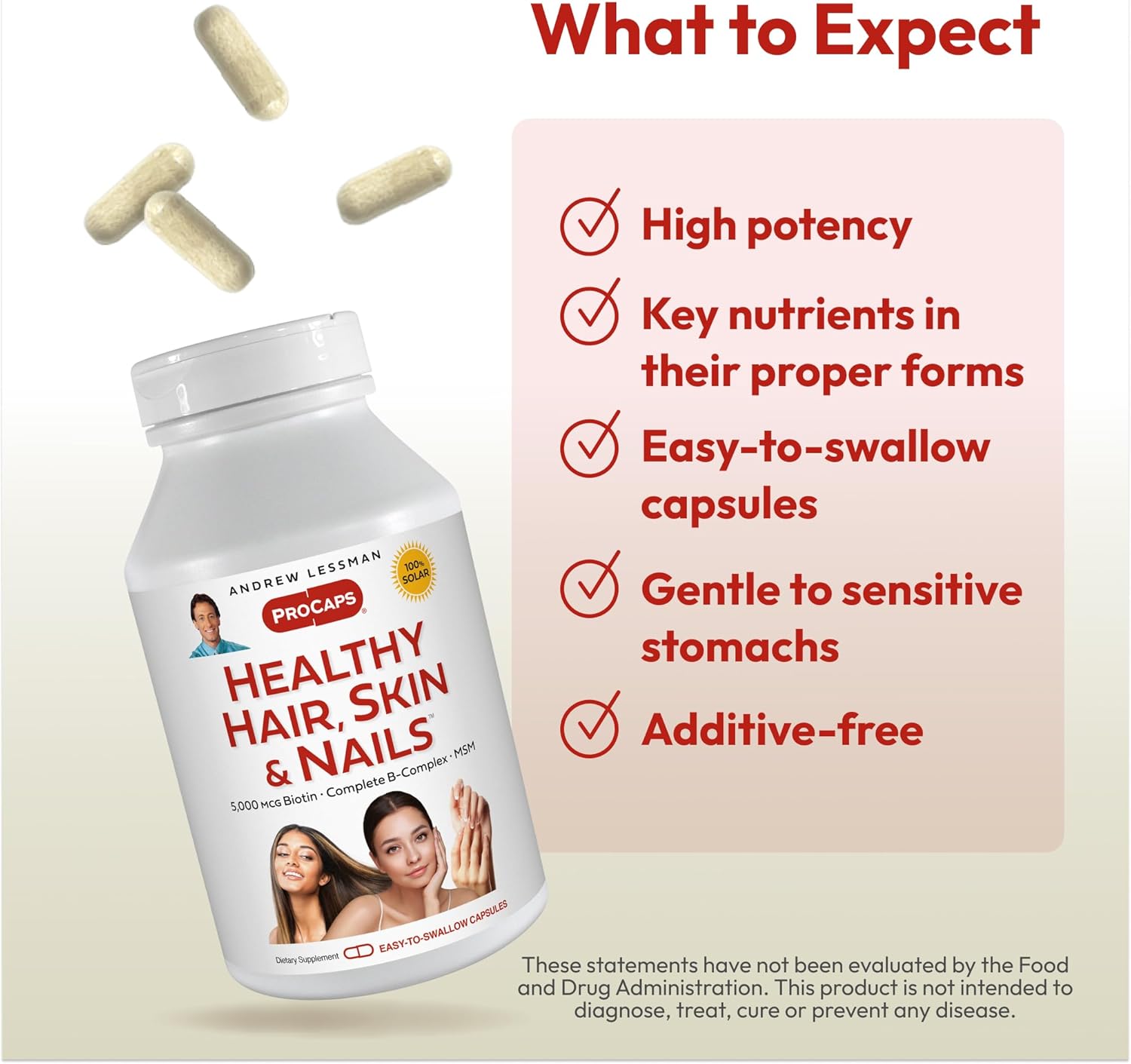 Andrew Lessman 5000 mcg Biotin Capsules for Healthy Hair, Skin & Nails - B-Complex Supplement for Beautiful Skin & Strong Nails
