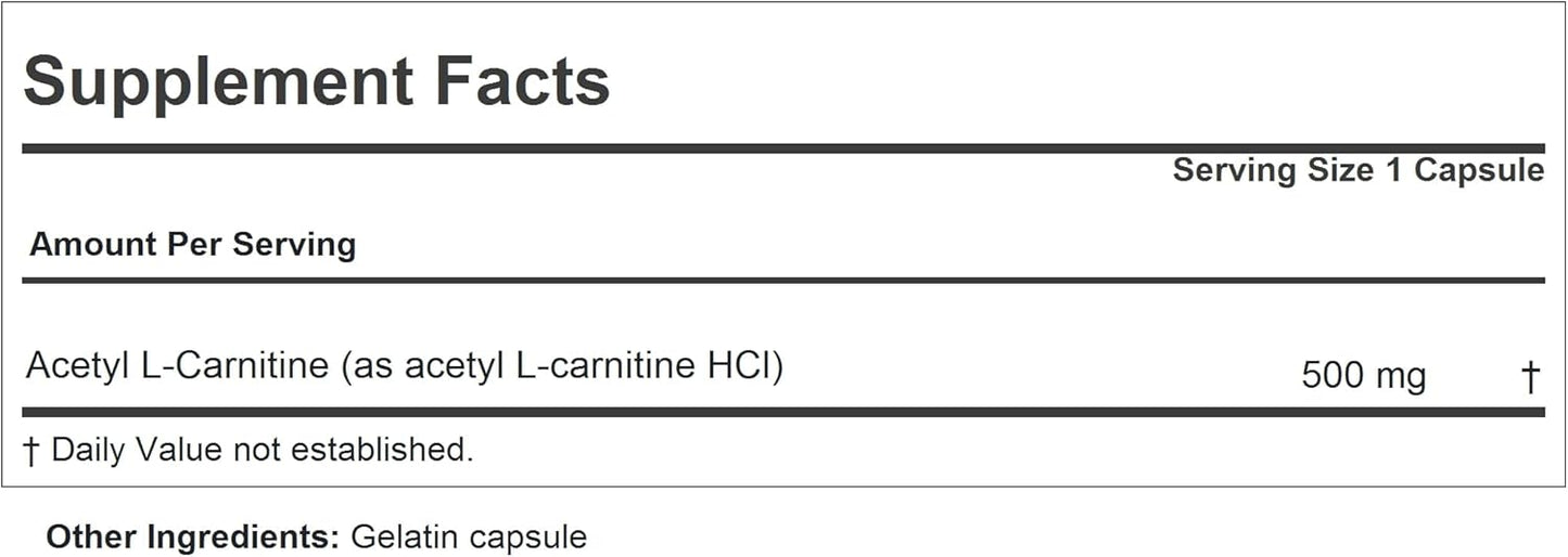 Andrew Lessman Acetyl L-Carnitine 500mg Capsules - Supports Nervous System, Energy, Brain Function - 60 Count