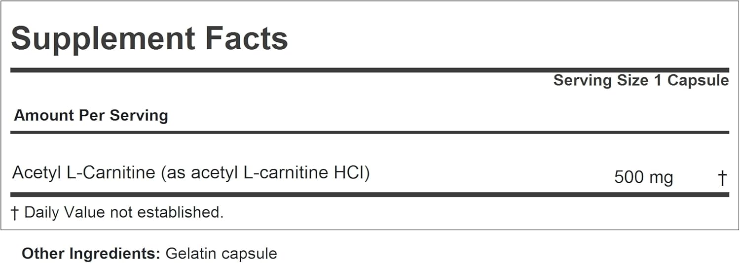 Andrew Lessman Acetyl L-Carnitine 500mg Capsules - Supports Nervous System, Energy, Brain Function - 60 Count