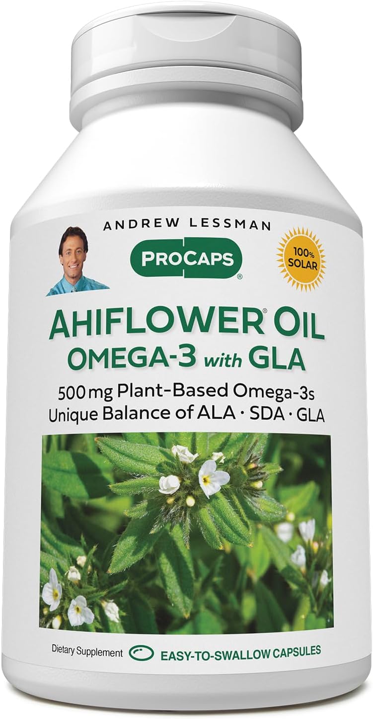 ANDREW LESSMAN Ahiflower Omega-3 Softgels - Plant-Based Source, No Upset Stomach, Contaminants, or Mercury. Easy to Swallow Omega-3 Supplement