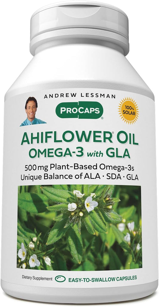 ANDREW LESSMAN Ahiflower Omega-3 Softgels - Plant-Based Source, No Upset Stomach, Contaminants, or Mercury. Easy to Swallow Omega-3 Supplement