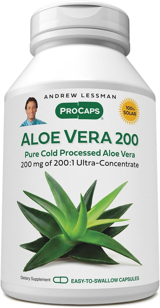ANDREW LESSMAN Aloe Vera 200:1 Ultra-Concentrate Capsules for Stomach & Digestive Support - 360 Count, No Additives, Easy to Swallow