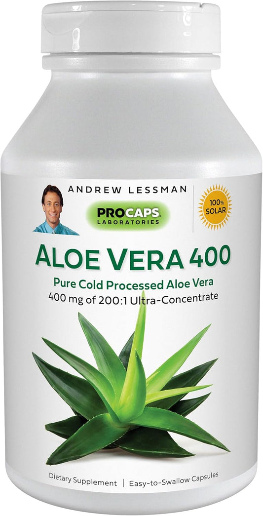 Andrew Lessman Aloe Vera 400 - 240 Capsules - Ultra-Concentrated Soothing Support for Stomach & Digestive System - Additive-Free Capsules