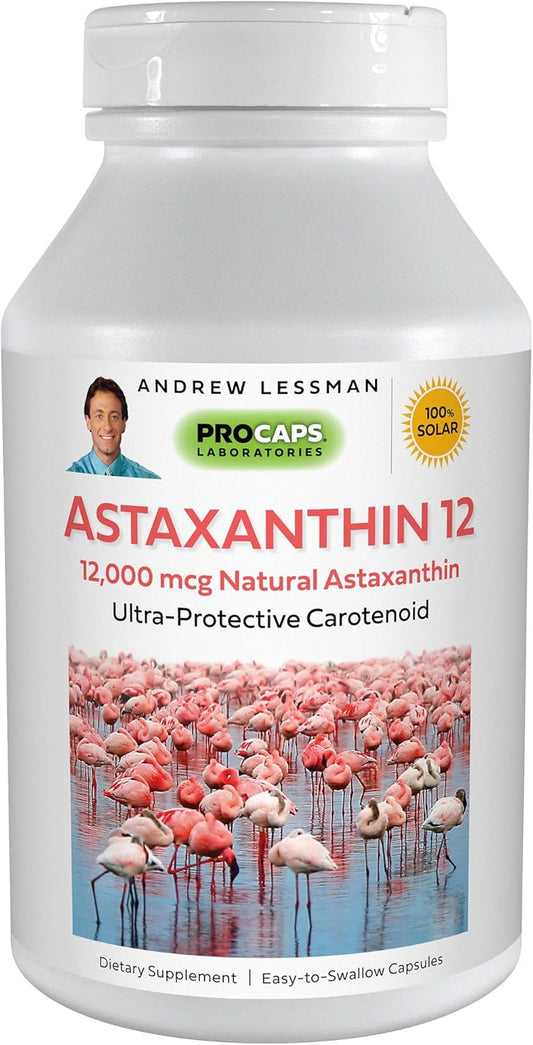 ANDREW LESSMAN Astaxanthin Softgels - 12000 mcg Natural Antioxidant for Eyes, Heart, Skin - 60 Count, Additive-Free