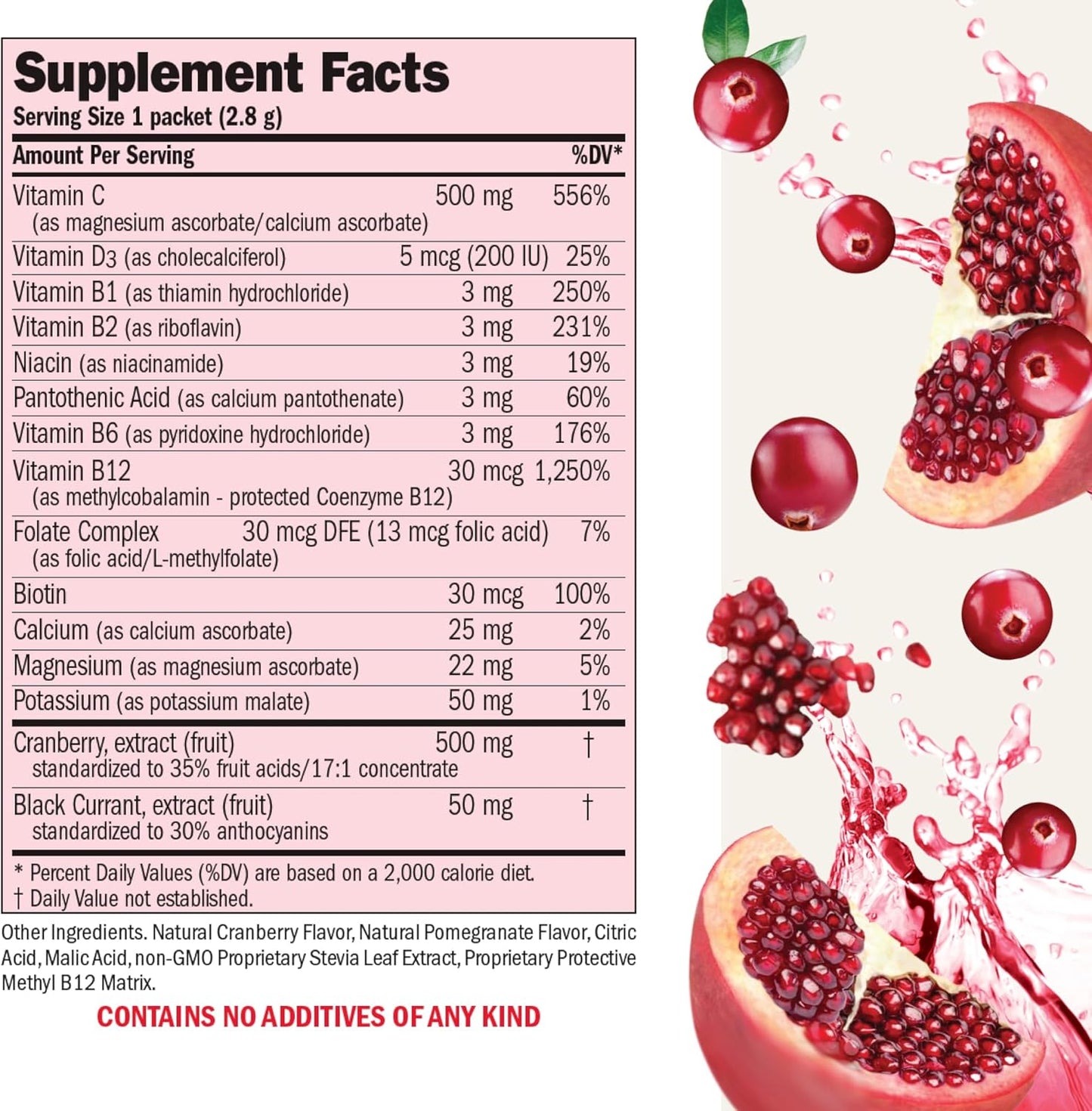 ANDREW LESSMAN Efficient C + Cranberry Benefits - 30 Packets for Immune, Energy, Stress, and Urinary Tract Support - Vitamin C Drink Alternative with Zero Calories, Sugar, and Carbs - Easy to Mix Formula