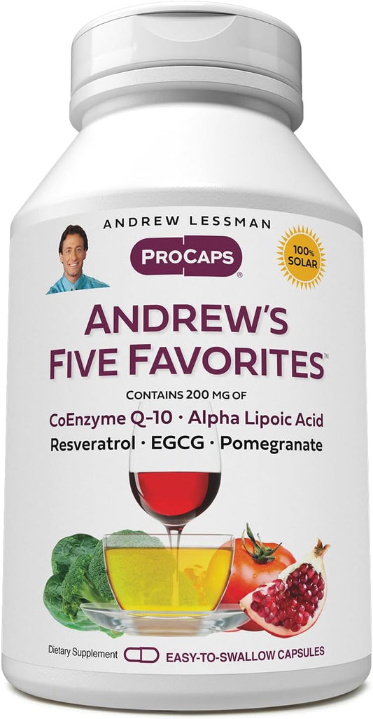 Andrew Lessman Five Favorites Capsules - 200mg CoQ-10, Resveratrol, EGCG, Pomegranate, Alpha Lipoic Acid - Antioxidant Support - No Additives - 240ct