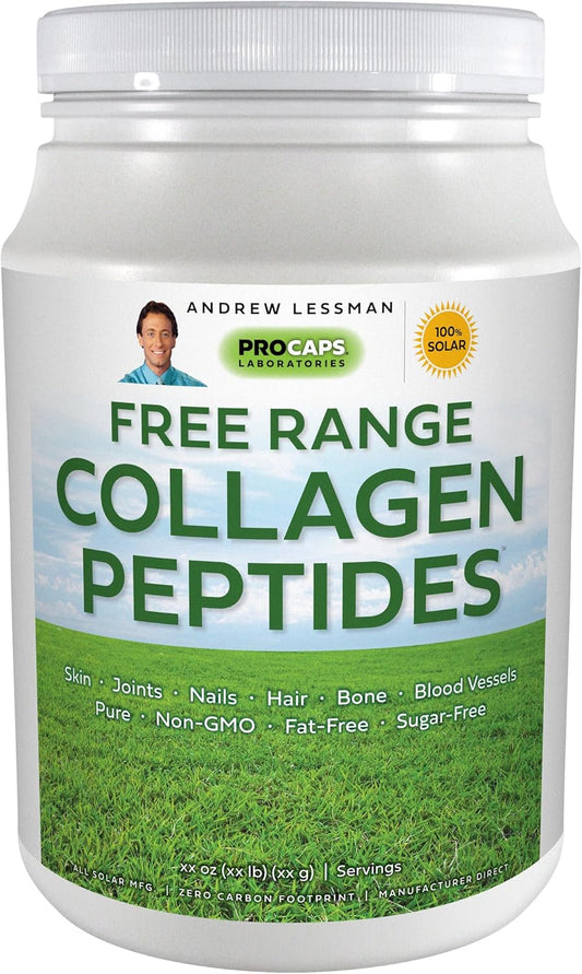 ANDREW LESSMAN Free Range Collagen Peptides Powder - 60 Servings, Supports Soft Skin & Joints, Pure & Super Soluble, Unflavored, No Sugar, No Additives