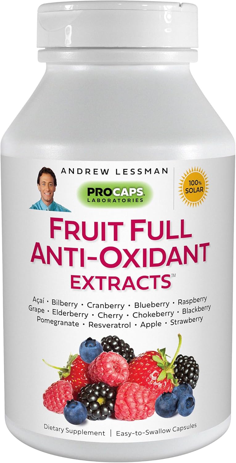Andrew Lessman Fruit Full Anti-Oxidant Extracts - 30 Capsules with 14 Natural Fruit and Berry Extracts - Bilberry, Cranberry, Grape Seed, Pomegranate, Resveratrol, and More - Easy-to-Swallow Capsules for Antioxidant Support