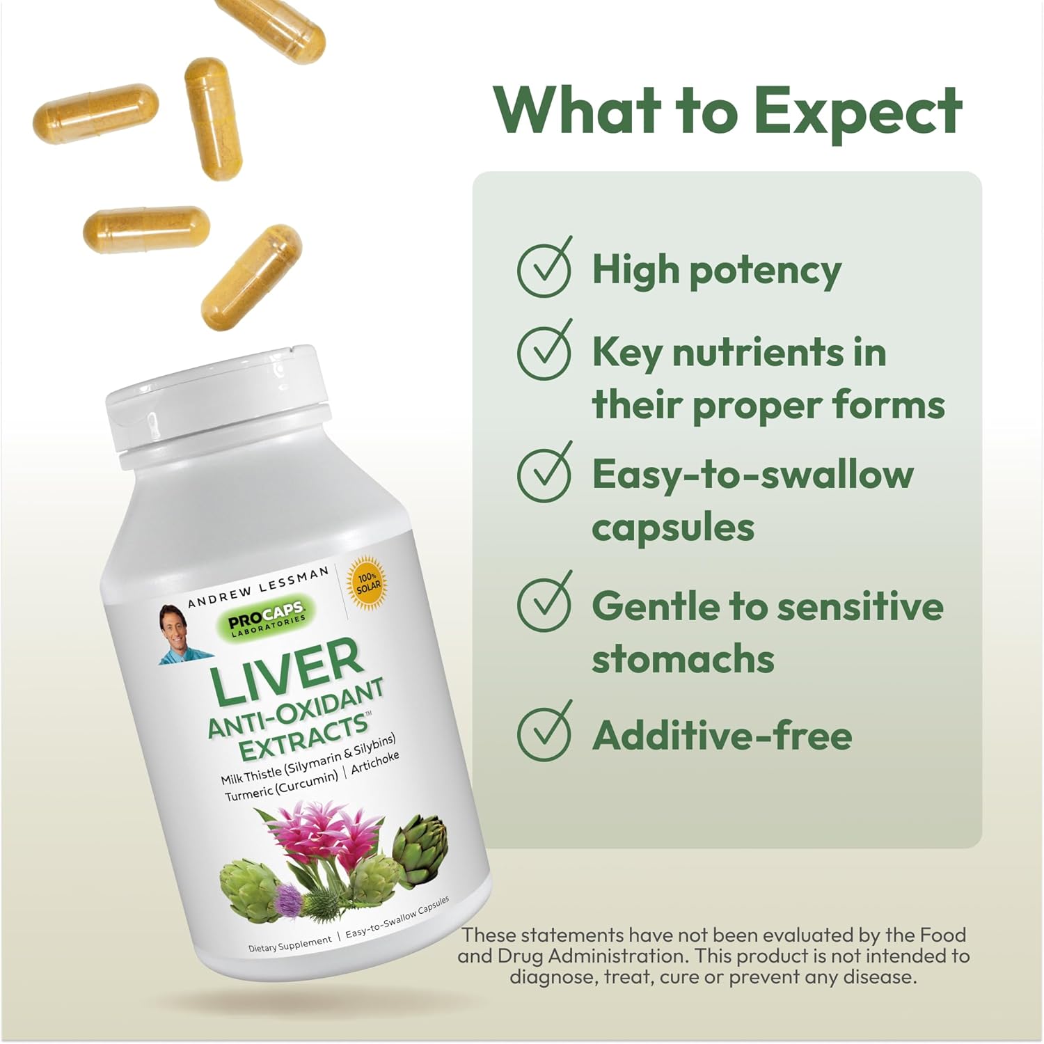 Andrew Lessman Liver Antioxidant Formula - 60 Capsules for Liver Health with Milk Thistle, Turmeric, and Artichoke Extracts