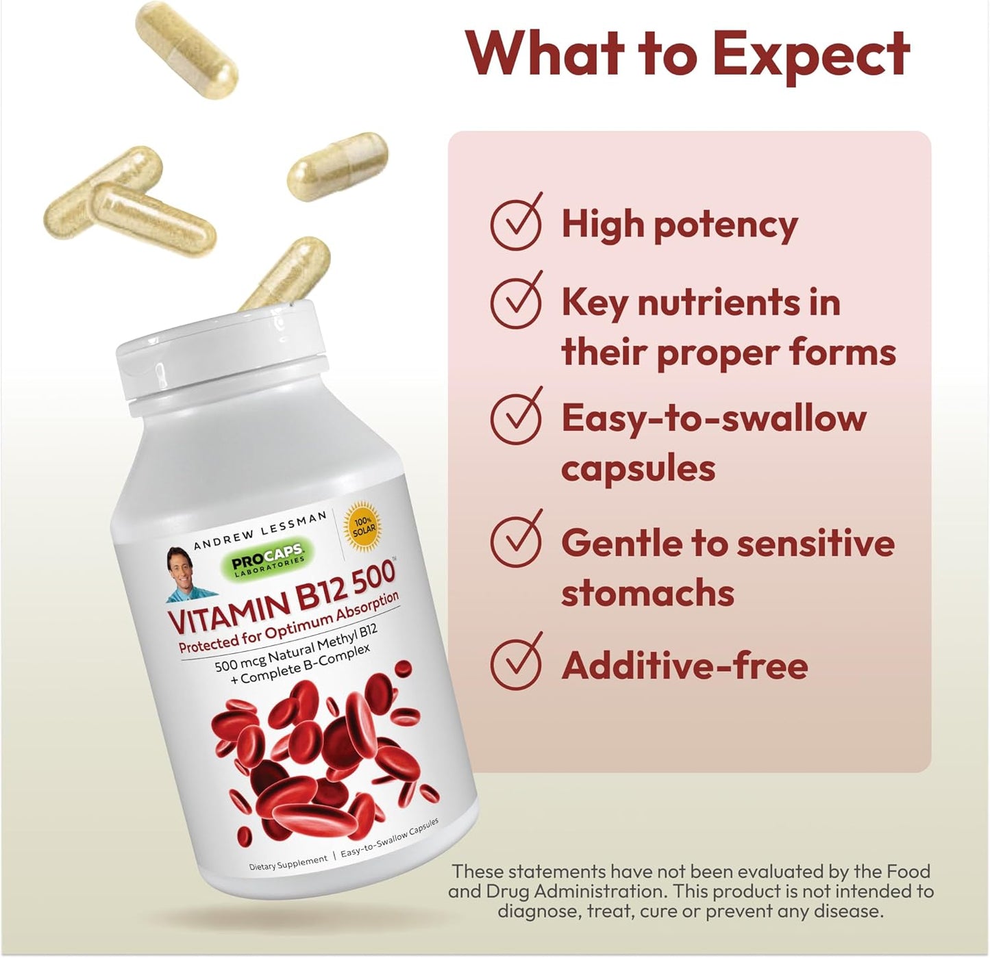 Andrew Lessman Vitamin B12 500 - Methylcobalamin Capsules for Energy and Stress Support with B-Complex