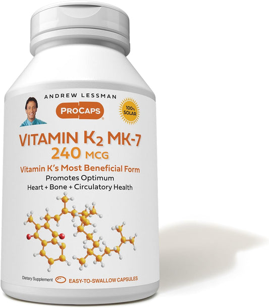 Andrew Lessman Vitamin K2 MK7 240 mcg 360 Softgels - Supports Calcium Utilization, Skeletal, Heart, Arterial Health - Additive-Free, Small Softgels