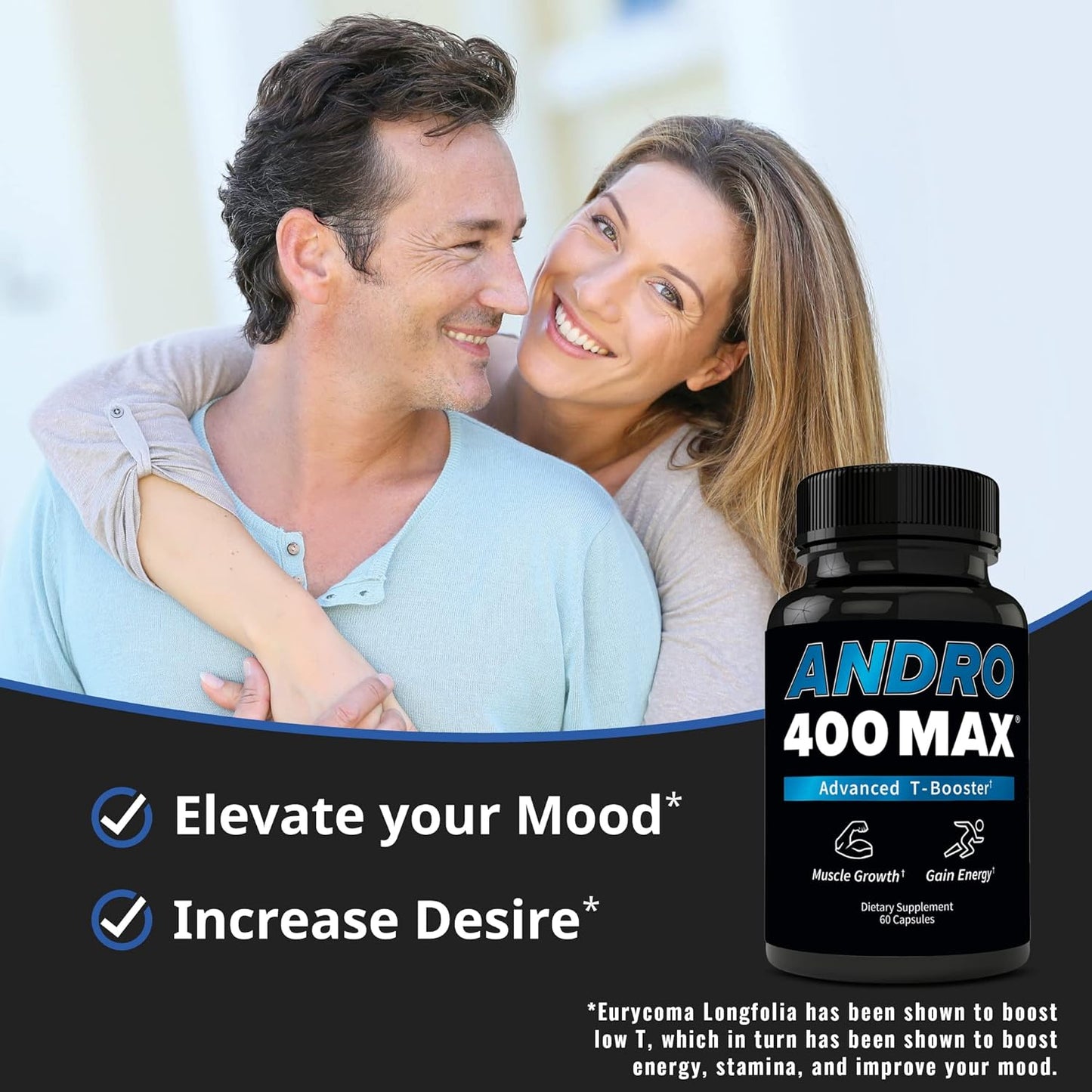 Andro400 Max Tongkat Ali T Support Supplement for Men, 60 Count, Made in USA