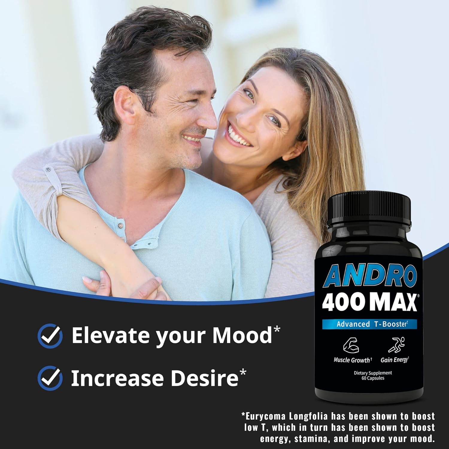 Andro400 Max Tongkat Ali T Support Supplement for Men, 60 Count, Made in USA