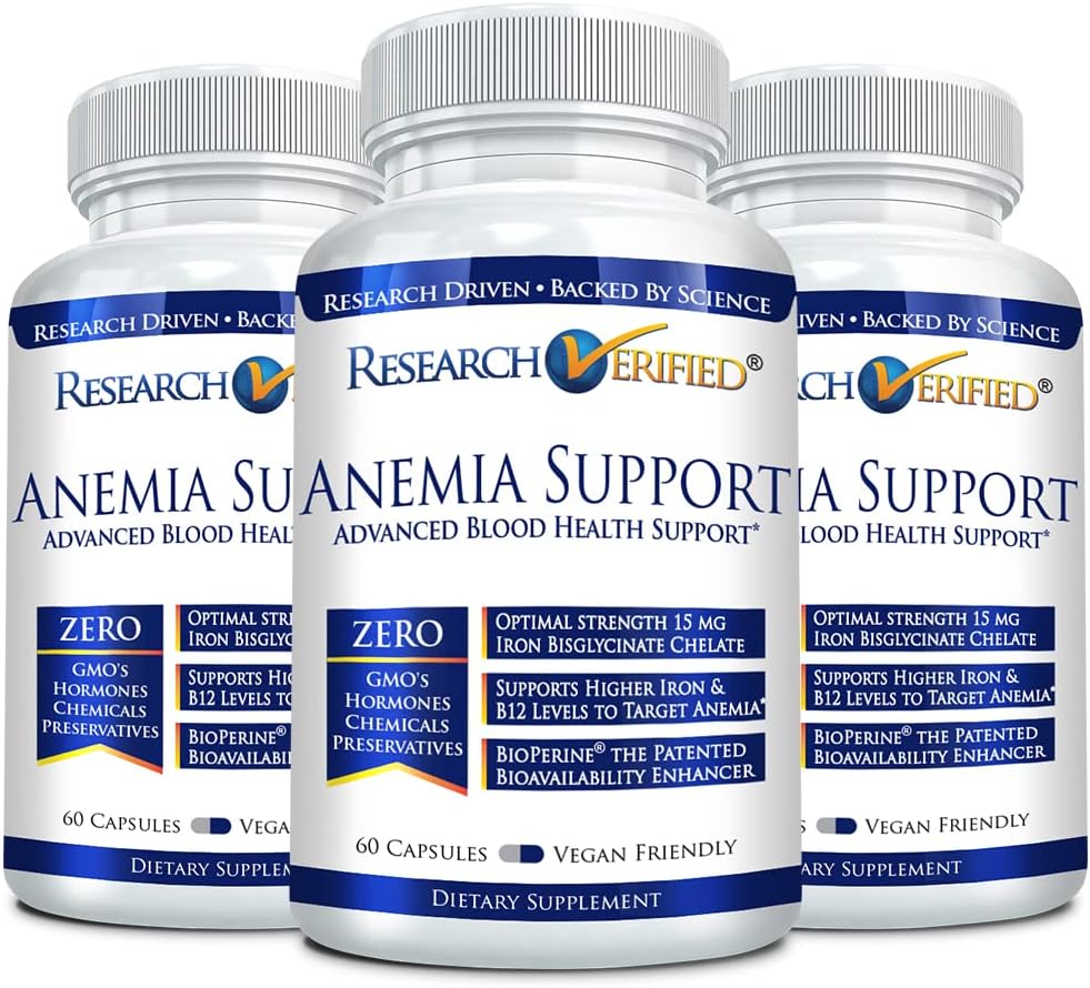 Anemia Support Supplement - Boost Iron Levels, Enhance Hemoglobin, Increase Energy - Iron, Vitamin C, A, B12, Folate, BioPerine - 180 Vegan Capsules