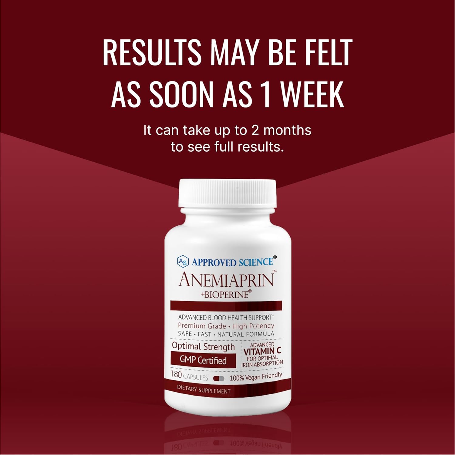 Anemiaprin by Approved Science - Iron and Vitamin C Supplement - Easy on Stomach - 60 Capsules - 1 Month Non-GMO, Vegan Supply