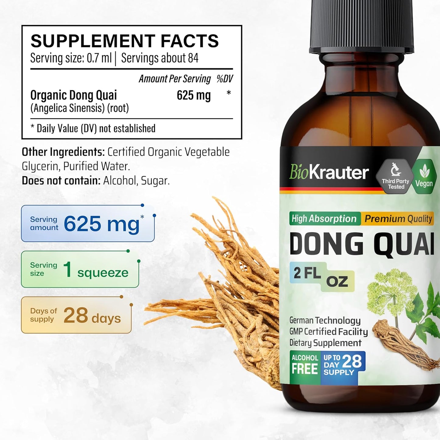 Angelica Root Dong Quai Tincture for Women's Health Support - Vegan Liquid Extract - Alcohol and Sugar Free - 2 Fl.Oz.