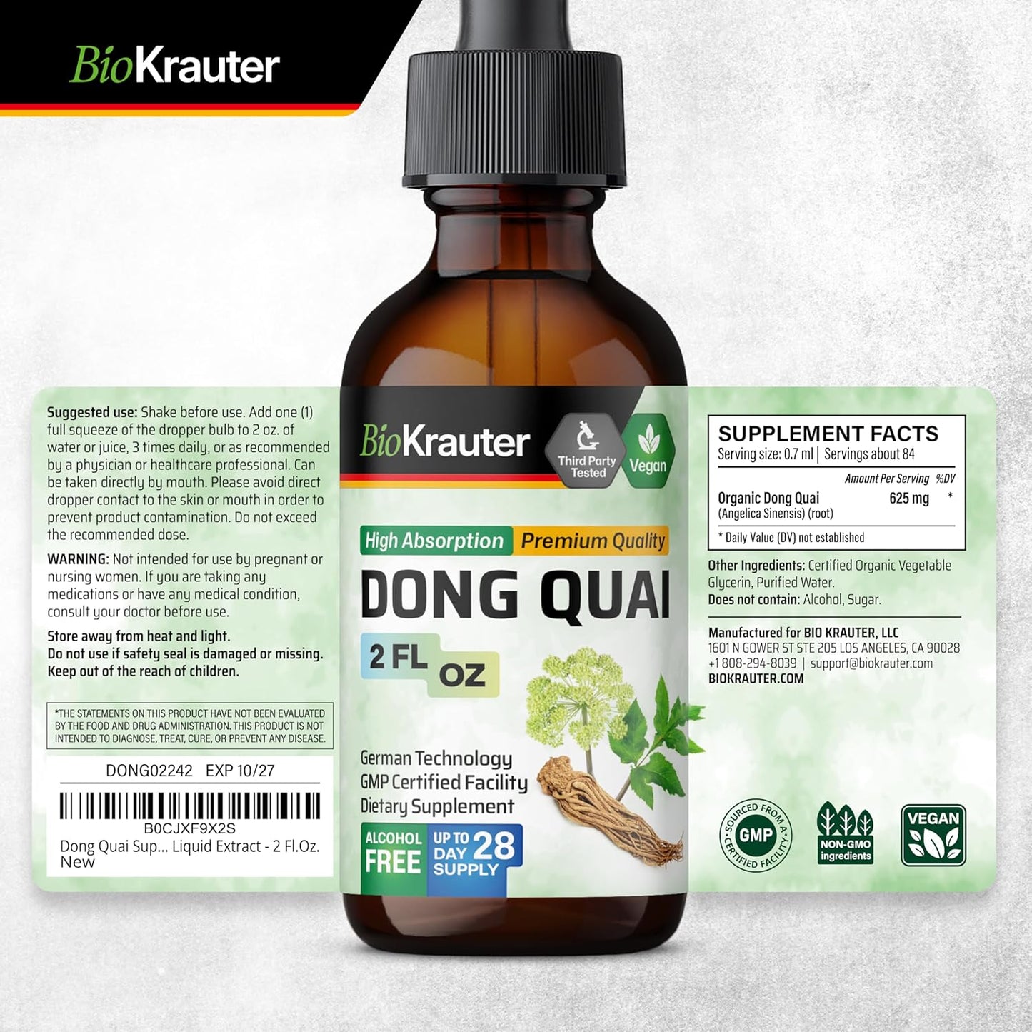 Angelica Root Dong Quai Tincture for Women's Health Support - Vegan Liquid Extract - Alcohol and Sugar Free - 2 Fl.Oz.