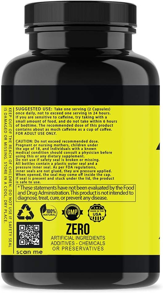 Angry Energy Caffeine Capsules - Natural Non-GMO Energy Booster for Stamina & Focus, Mind & Body Health - 1 Bottle