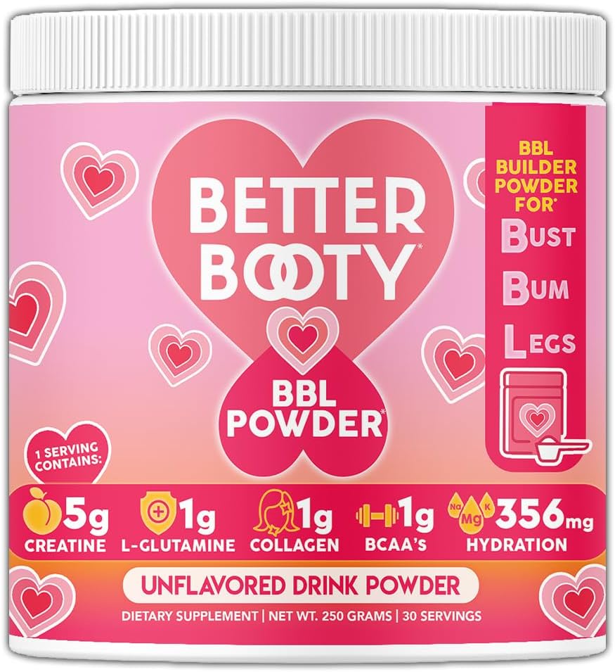 Angry Supplements Better Booty BBL Powder for Women - Muscle Builder, Energy Booster, and Hydration Complex - Unflavored Drink Mix (250g)