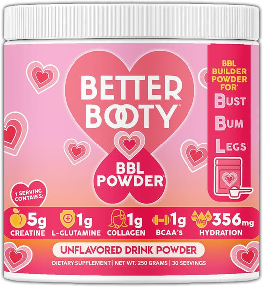 Angry Supplements Better Booty BBL Powder for Women - Muscle Builder, Energy Booster, and Hydration Complex - Unflavored Drink Mix (250g)