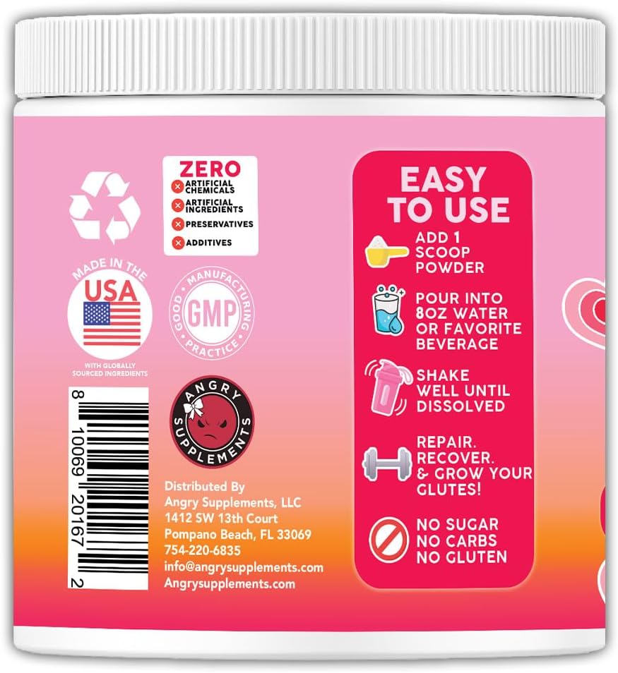 Angry Supplements Better Booty BBL Powder for Women - Muscle Builder, Energy Booster, and Hydration Complex - Unflavored Drink Mix (250g)