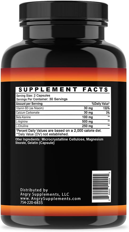 Angry Supplements Monster Test Nitric Oxide Booster Capsules for Extreme N.O Boost, Enhanced Workouts, Fast Recovery & Energy - 60ct Bottle