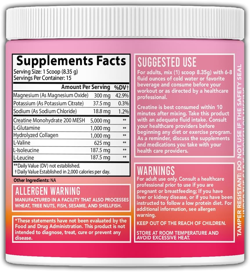 Angry Supplements Women's Glute Builder Creatine Powder with Vegan Collagen, BCAAs & Hydration for Recovery and Muscle Support