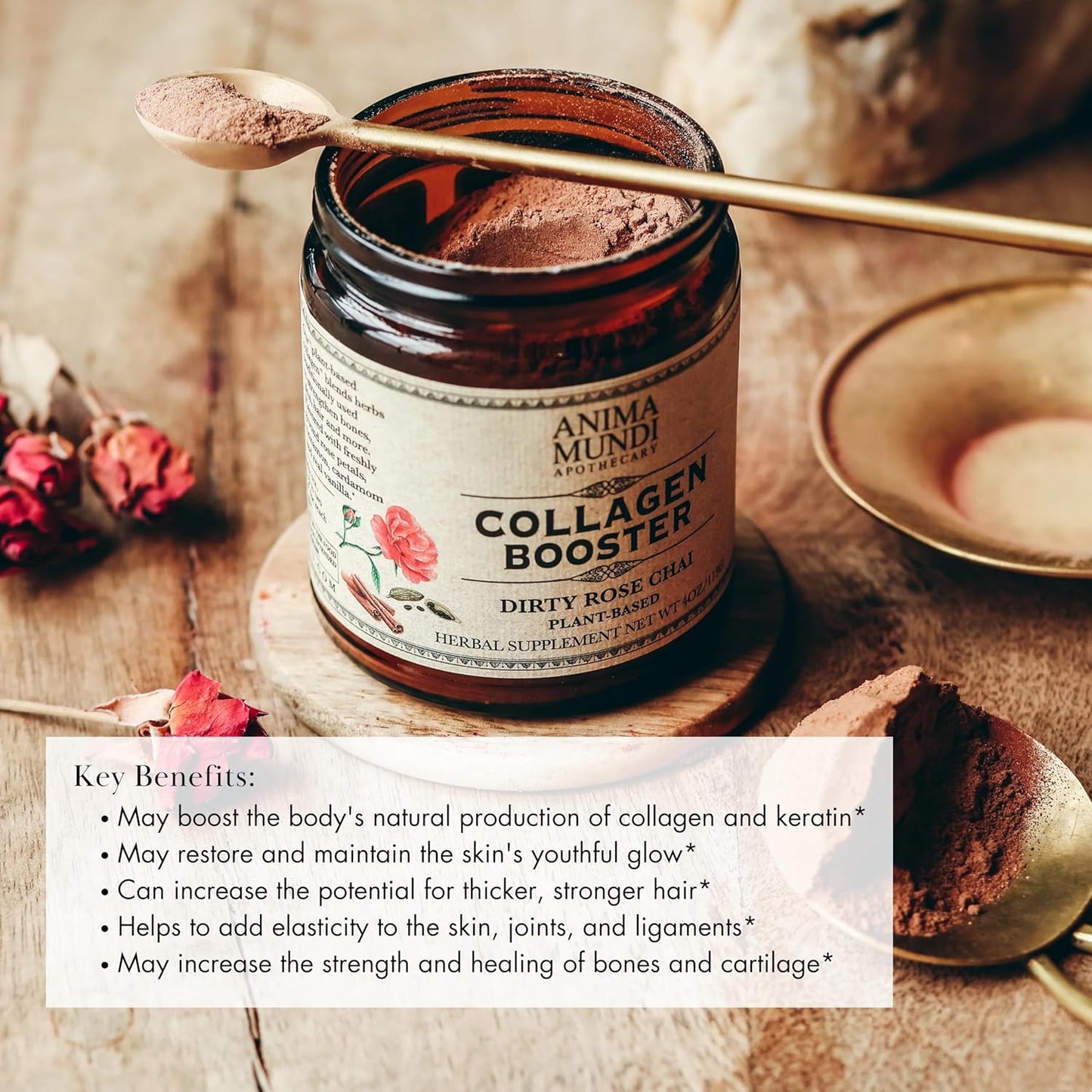 Anima Mundi Apothecary Vegan Collagen Booster Powder, Vanilla Rose Chai Spice - Beauty Supplement for Skin, Hair & Nails - Easy Mix (4oz)