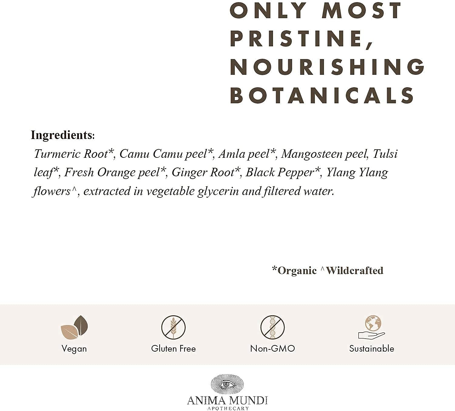 Anima Mundi Curam Organic Beauty Elixir with Turmeric Root Extract - Liquid Adaptogenic Herbal Tincture for Tea, Coffee, Smoothies - 2oz Bottle