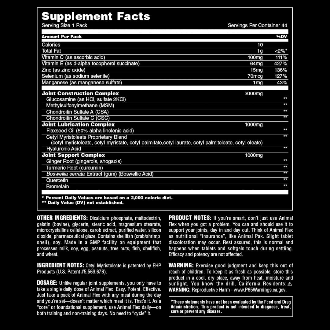 Animal Flex Joint Support Supplement - Pain Relief with Glucosamine, Chondroitin, Turmeric, MSM, Boswellia - Reduce Soreness in Muscles, Back, Knees, Shoulder, Hip - 44 Packs