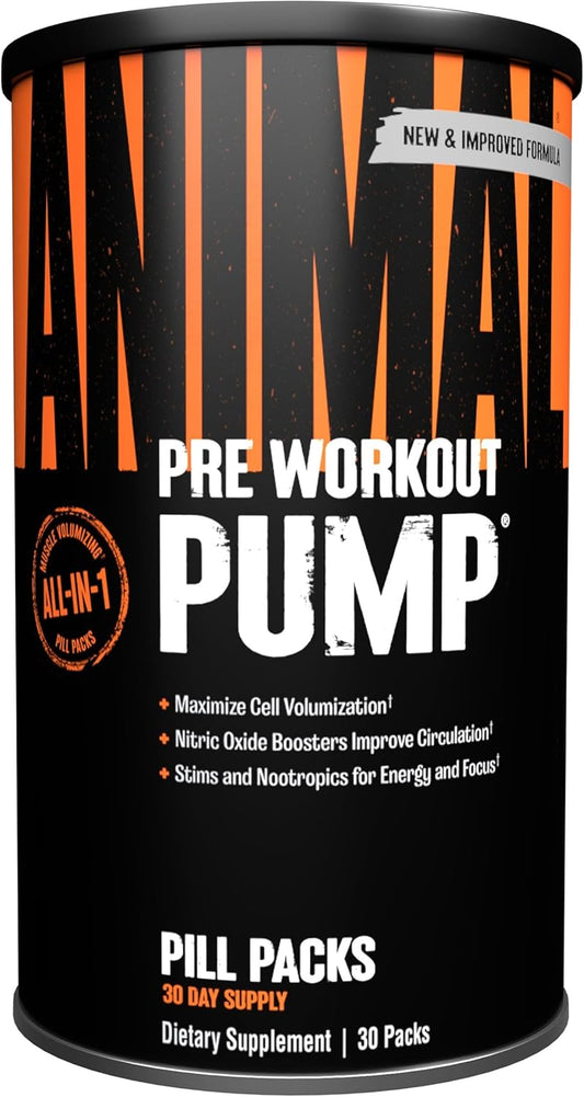 Animal Pump Pre-Workout Supplement with Nitric Oxide Boosters and Creatine for Energy, Focus, and Muscle Volumizing, 30 Packs