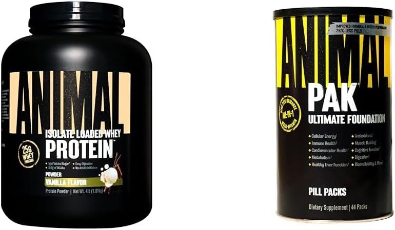 Animal Whey Isolate Protein Powder & Pak - Post Workout Recovery with All-in-One Vitamins & Supplements