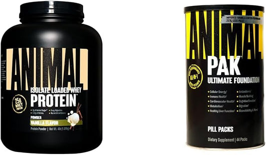 Animal Whey Isolate Protein Powder & Pak - Post Workout Recovery with All-in-One Vitamins & Supplements