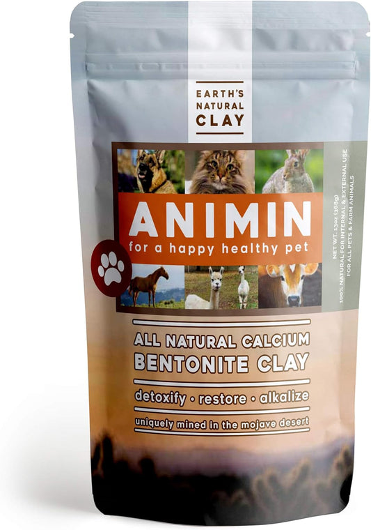 Animin Calcium Bentonite Clay for Pets | 13 oz | Alkalizing Detox Powder | Relieves Arthritis, Diarrhea | Cleanses Toxins, Parasites, Bacteria | Supports Digestive and Immune System