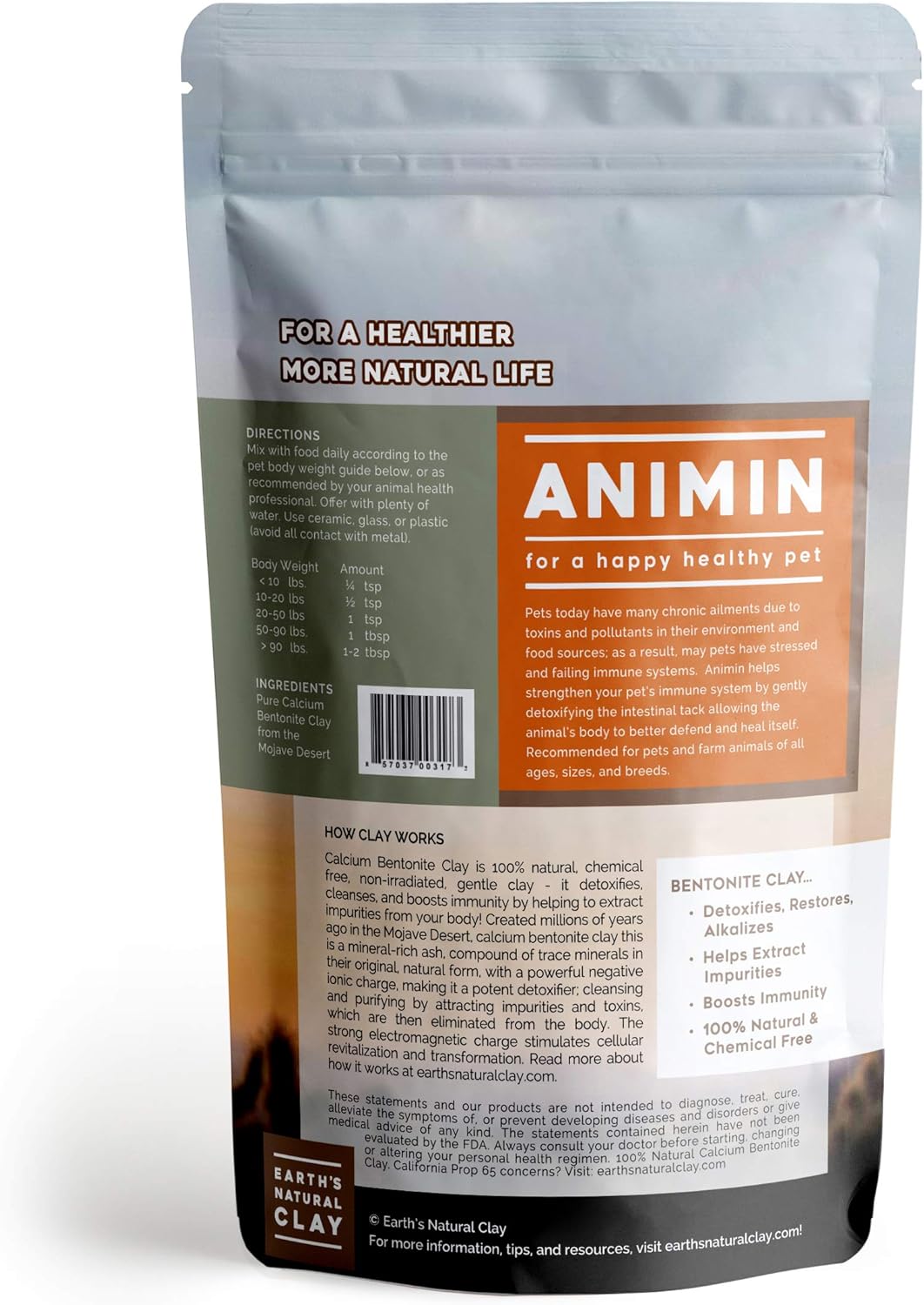 Animin Calcium Bentonite Clay for Pets | 13 oz | Alkalizing Detox Powder | Relieves Arthritis, Diarrhea | Cleanses Toxins, Parasites, Bacteria | Supports Digestive and Immune System