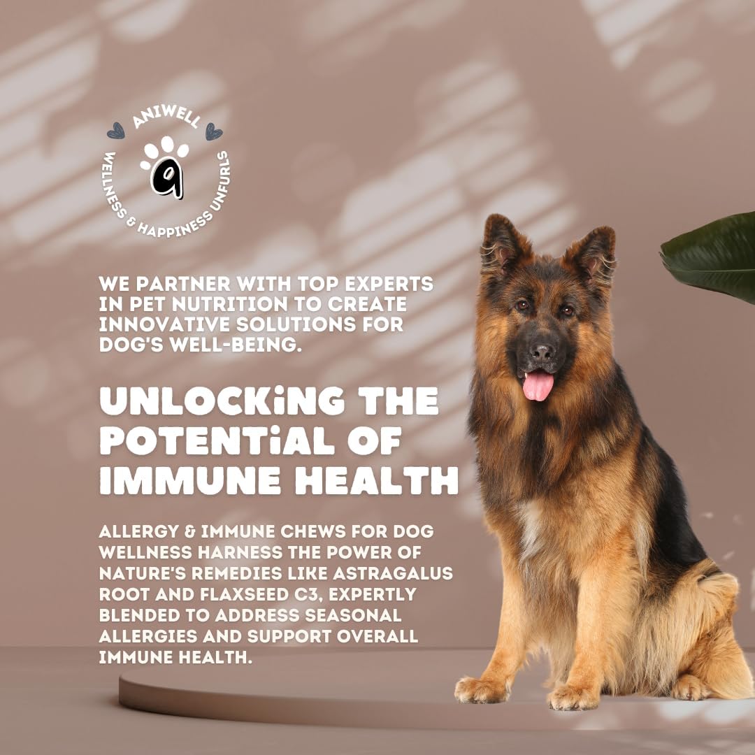 Aniwell Allergy & Immune Support Soft Chews for Dogs - Astragalus Root & Flaxseed C3 - Promotes Seasonal Allergy Relief, Gut Health