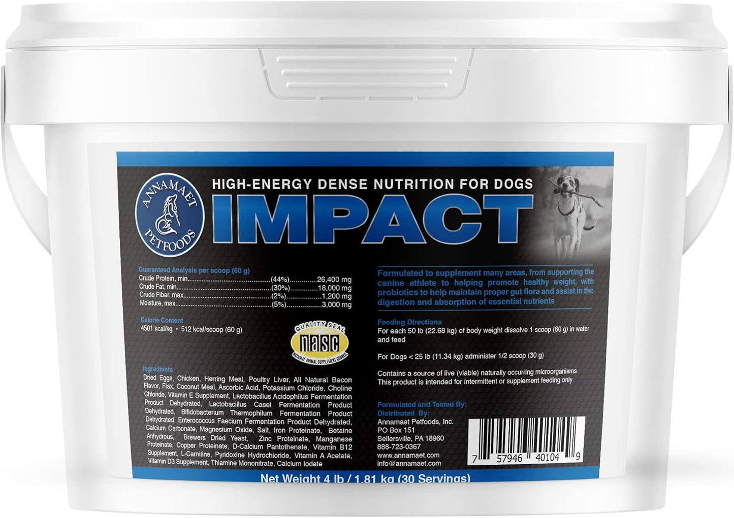 Annamaet Impact Dog Nutrition Supplement - High-Energy Formula for Canine Athletes, Post-Surgery Recovery & Fast Metabolism - 4 lb