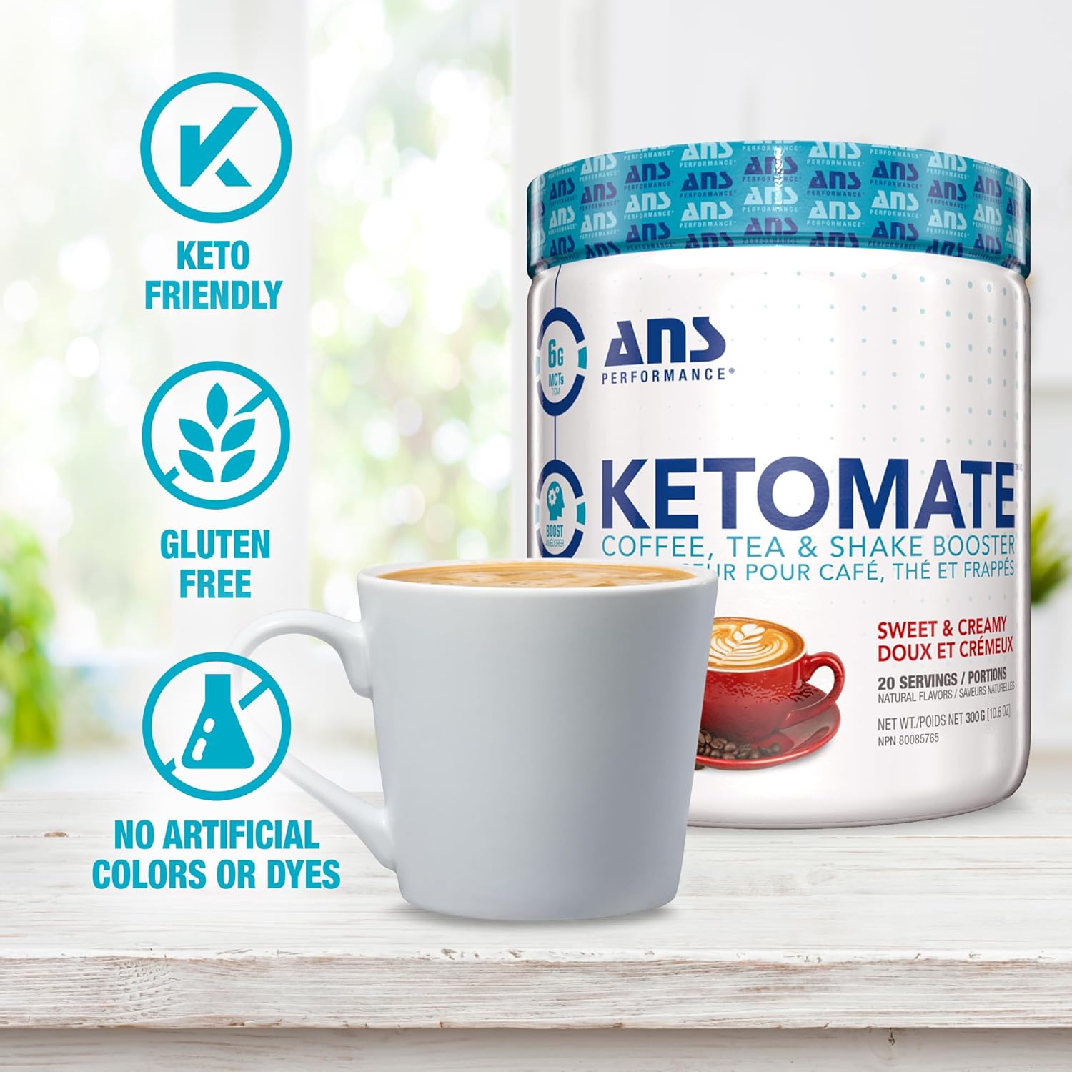 ANS Performance Ketomate Coffee Creamer: Delicious Sugar-Free MCT Oil Powder, Perfect Keto Energy Boost for Coffee, Tea & Shakes, 20 Servings, 15oz