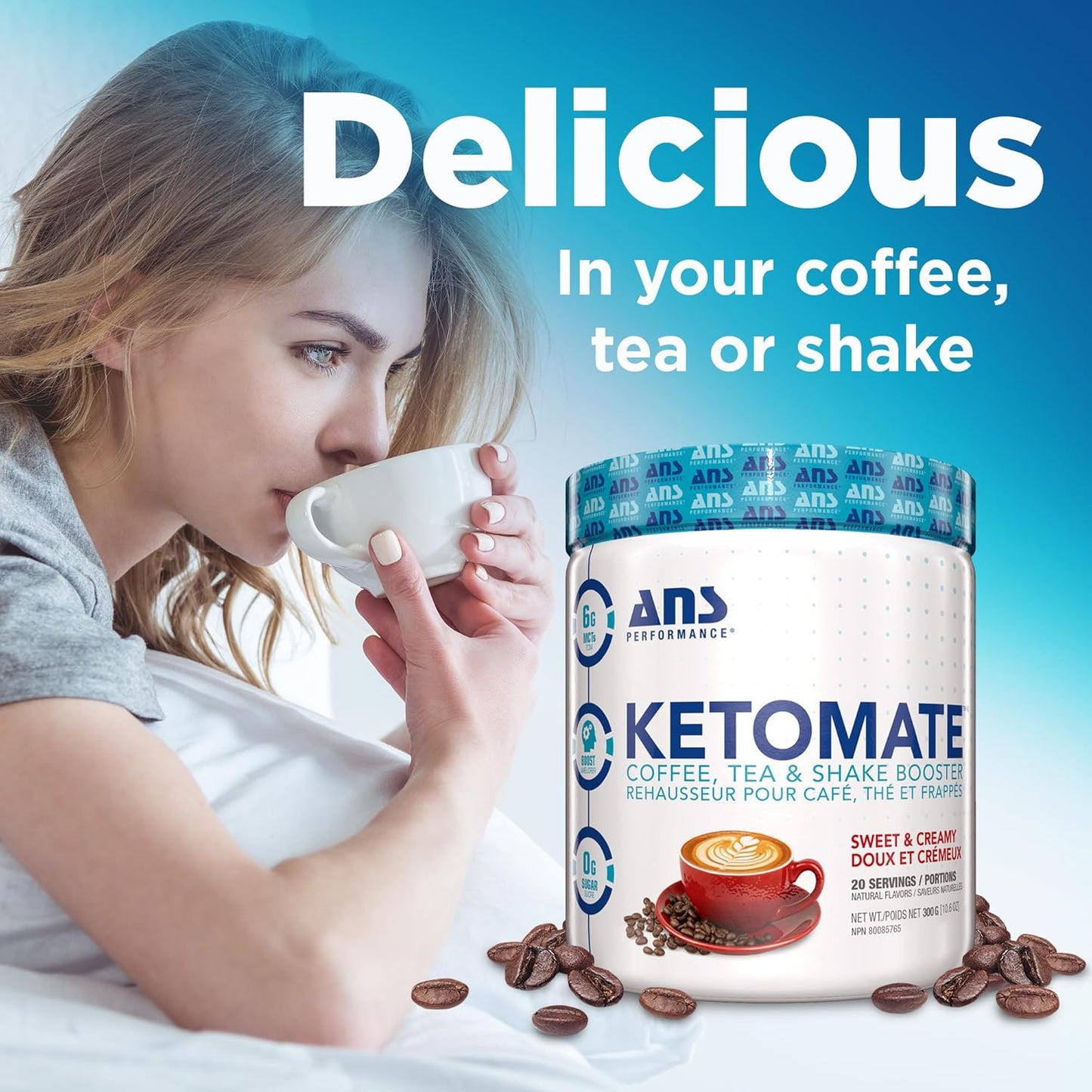 ANS Performance Ketomate Coffee Creamer: Delicious Sugar-Free MCT Oil Powder, Perfect Keto Energy Boost for Coffee, Tea & Shakes, 20 Servings, 15oz