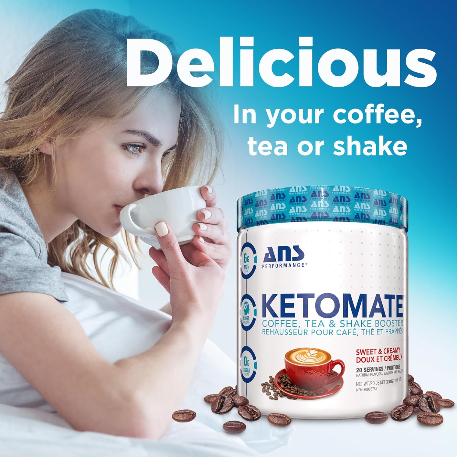 ANS Performance Ketomate Coffee Creamer: Delicious Sugar-Free MCT Oil Powder, Perfect Keto Energy Boost for Coffee, Tea & Shakes, 20 Servings, 15oz