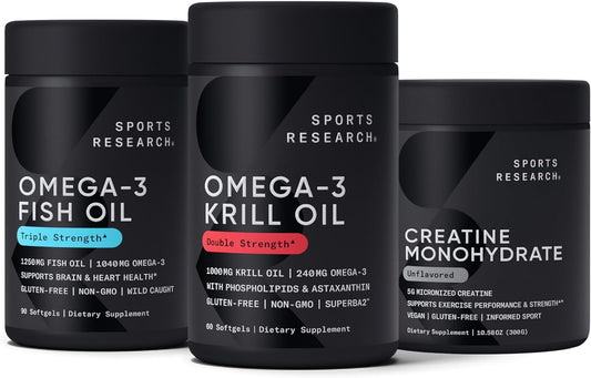 Antarctic Krill & Fish Oil Enhanced Sports Research Creatine Monohydrate - Triple Strength EPA DHA, Phospholipids, Choline & Astaxanthin for Champions