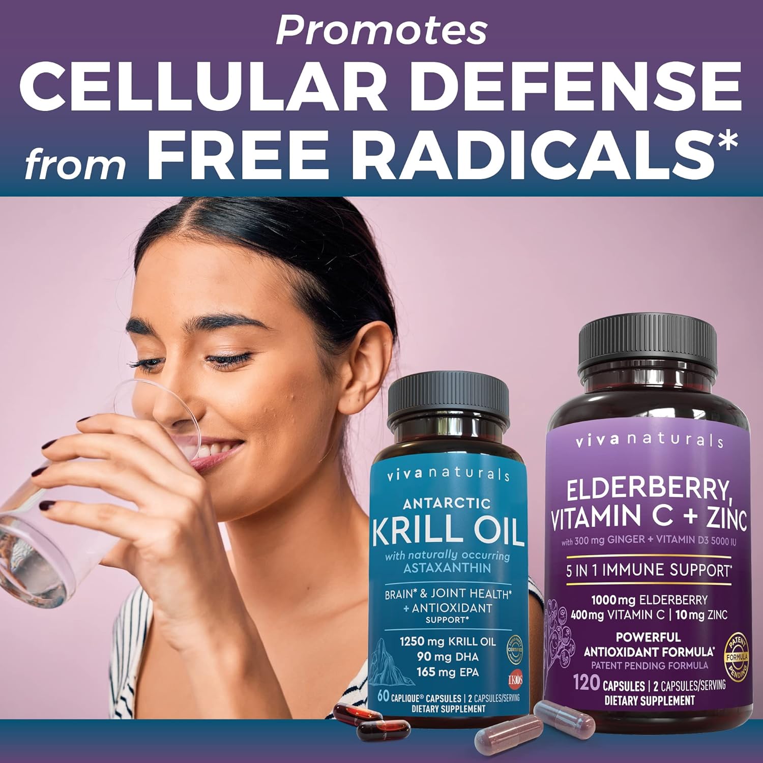 Antarctic Krill Oil Bundle with Elderberry, Vitamin C, Zinc, and Vitamin D3 - 1250mg Krill Oil for Joint Health and Elderberry for Immune Support