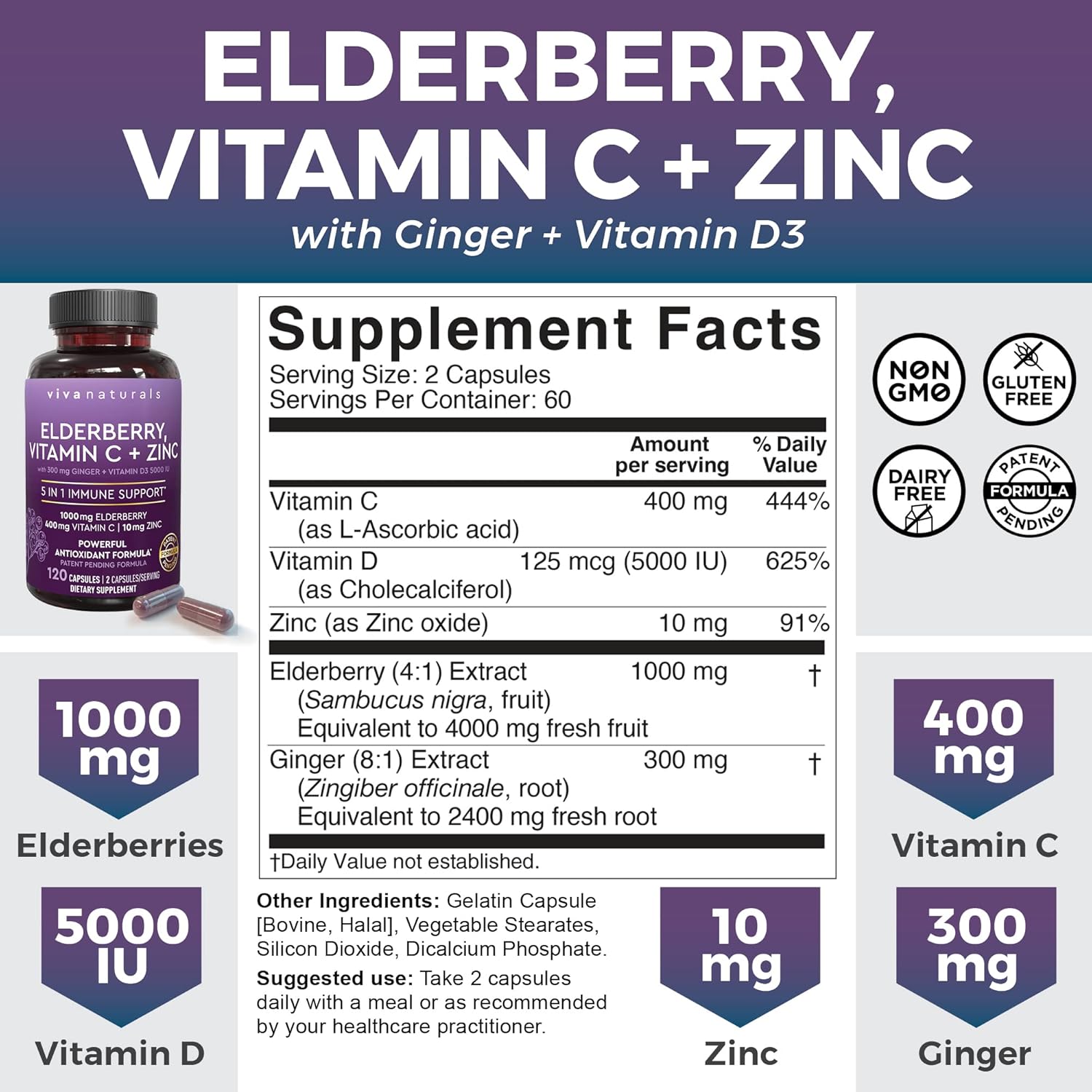 Antarctic Krill Oil Bundle with Elderberry, Vitamin C, Zinc, and Vitamin D3 - 1250mg Krill Oil for Joint Health and Elderberry for Immune Support