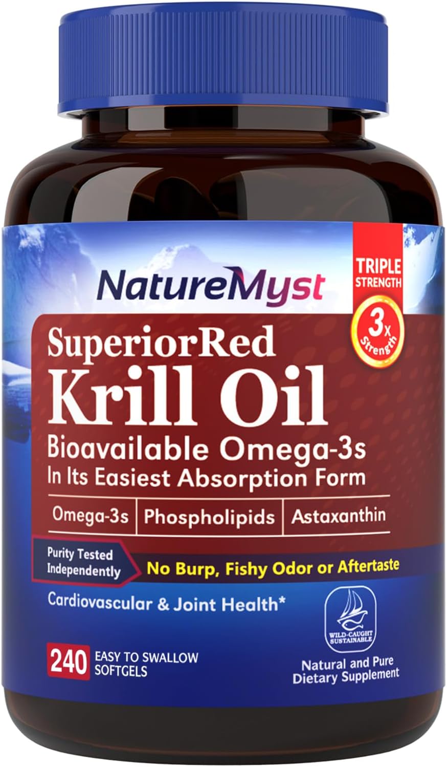 Antarctic Krill Oil Softgels 500mg - Omega-3s, EPA, DHA, Astaxanthin, Phospholipids - Joint & Heart Health - 240 Softgels - Non-GMO - Gluten-Free - USA Made