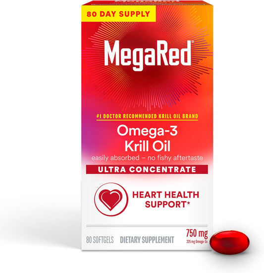 Antarctic Krill Oil Softgels 750mg with Omega 3 EPA & DHA, Astaxanthin Antioxidant, Heart Health Supplement - No Fish Aftertaste - 80ct