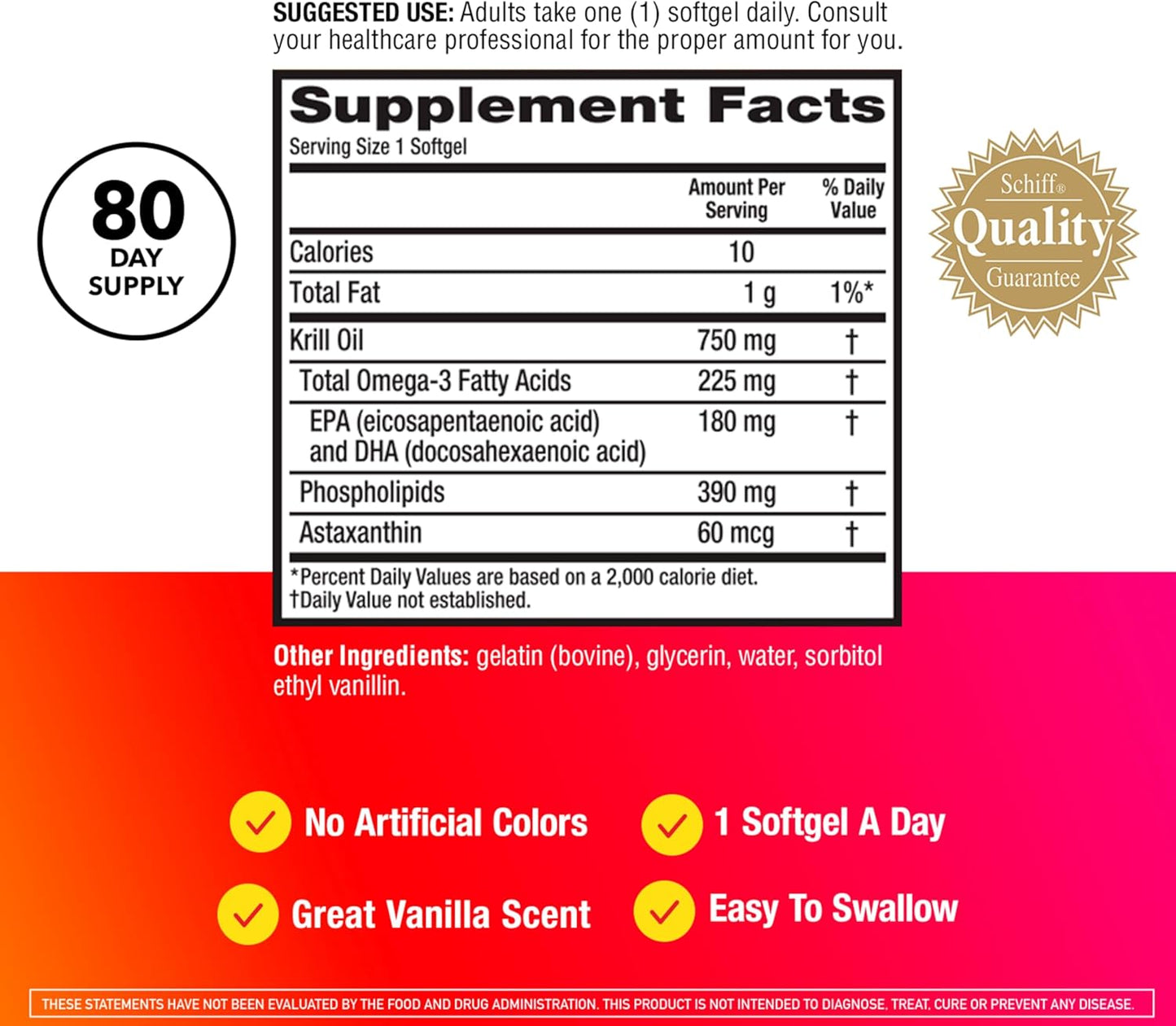 Antarctic Krill Oil Softgels 750mg with Omega 3 EPA & DHA, Astaxanthin Antioxidant, Heart Health Supplement - No Fish Aftertaste - 80ct