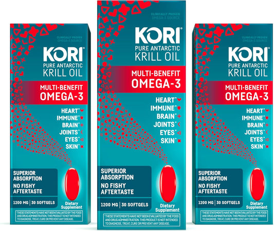 Antarctic Krill Oil Supplement 1200mg Softgels, High Absorption Omega 3 EPA & DHA, 90 Softgels Total