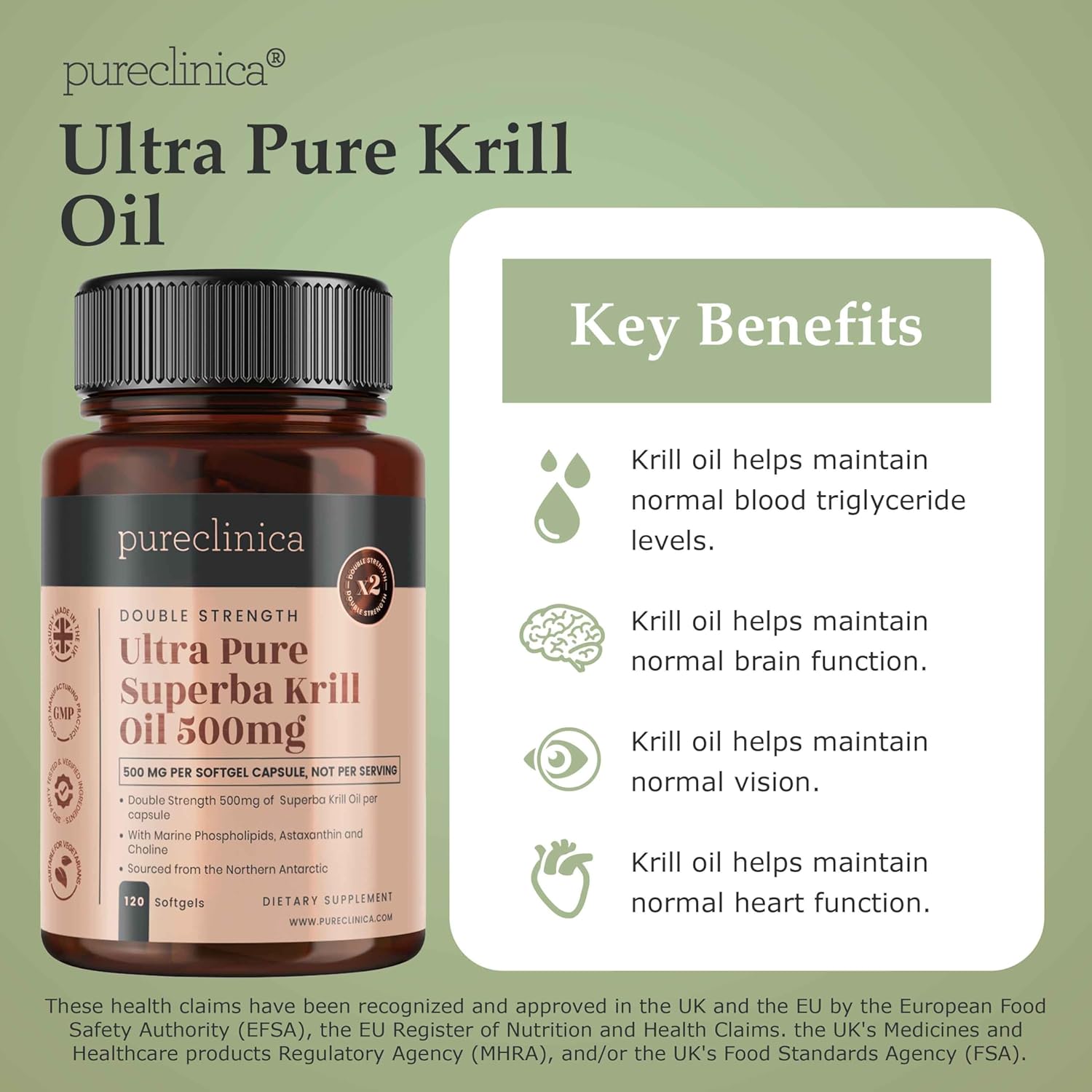 Antarctic Sourced Ultra Pure Krill Oil Capsules - 500mg x 240 (2 Bottles) with Astaxanthin, Omega 3, and Vitamin D for Optimal Health
