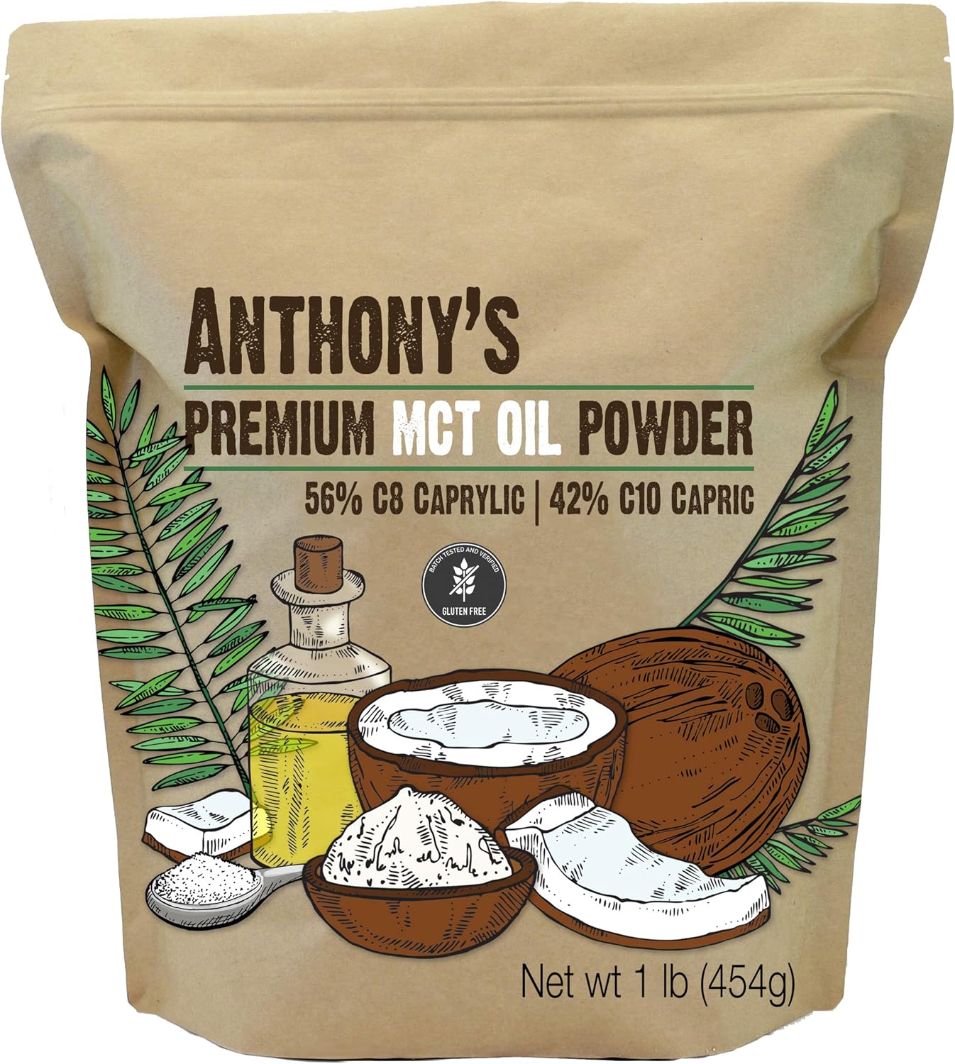 Anthony's Premium MCT Oil Powder - 56% C8 Caprylic, 42% C10 Capric - 1 lb - Gluten Free - Non GMO - Keto Friendly